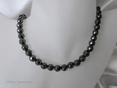 Faceted Hematite Bead Sterling Silver Necklace