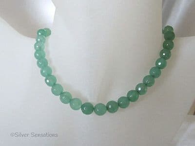 Faceted Light Green Jade Beaded Sterling Silver Necklace