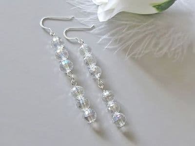 Faceted Sparkly AB Rainbow Rock Crystal Beads Earrings With  Sterling Silver