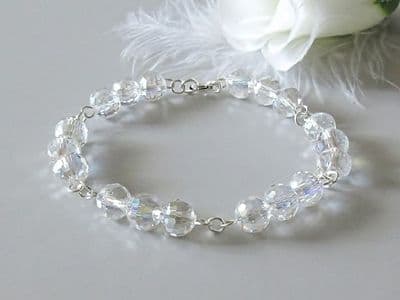 Faceted Sparkly AB Rainbow Rock Crystal Beads & Sterling Silver Bracelet