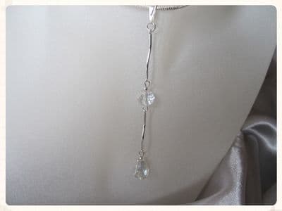 Faceted Sparkly AB Rainbow Rock Crystals & Sterling Silver Curved Bars Pendant