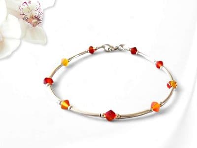 Fiery Orange Opal Crystals & Sterling Silver Bangle Bracelet