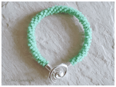 Frosted Pastel Mint Green Beaded & Woven Kumihimo Seed Bead Bracelet
