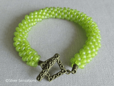 Frosted Rainbow Bright Green Kumihimo Seed Bead Bracelet