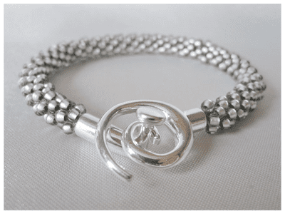 Frosted Satin Light Silvery Grey Beaded & Woven Kumihimo Bracelet