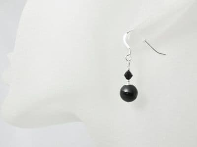 Frosted Stripe Black Onyx Sterling Silver Earrings With Premium Crystals