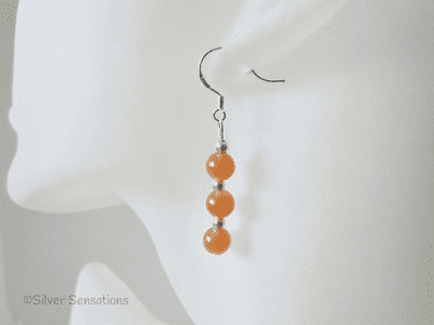 Fruity Orange Jade Trio & Sterling Silver Earrings