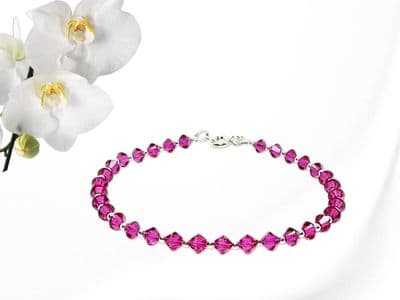Fuchsia Pink Crystals & Sterling Silver Tennis Style Bracelet