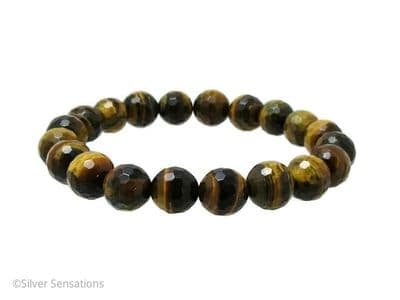 Gleaming Faceted Brown & Yellow Tiger's Eye Chunky Beaded Unisex Bracelet