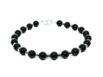 Glossy Jet Black Pearls & Sterling Silver Elegant Bracelet