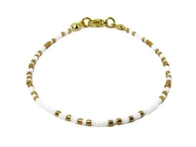 Glossy White & Gold Seed Bead Friendship Anklet