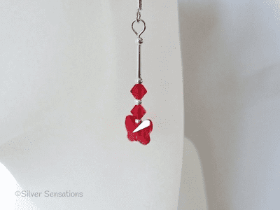 Glowing Red Austrian Made Butterfly Crystals & Sterling Silver Tube Earrings