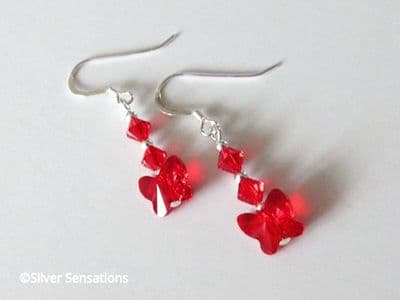 Glowing Red Premium Butterfly Crystal Earrings & Sterling Silver