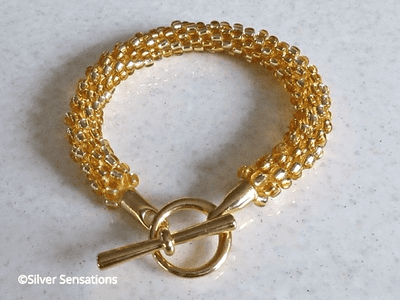 Golden Stripe Kumihimo Seed Bead Fashion Bracelet