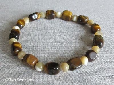 Golden Tiger's Eye Nugget Beads & Mother of Pearl Bracelet