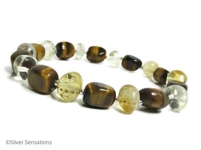 Golden Tiger's Eye, Yellow Citrine Nugget Beads & Sterling Silver Bracelet