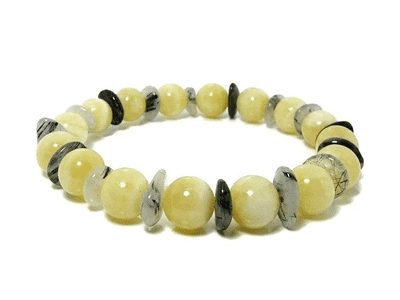 Golden Yellow Honey Quartz & Grey Black Rutilated Quartz Unisex Bracelet
