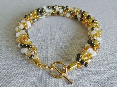 Golden Yellow Mix Beaded Kumihimo Seed Bead Fashion Bracelet