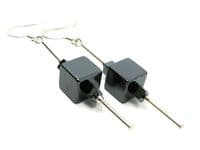 Gun Metal Hematite Cube Earrings | 49mm Handmade Sterling Silver Jewellery