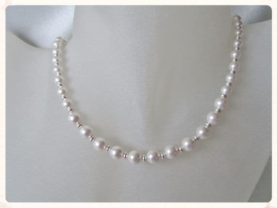 Graduated White Pearls & Sterling Silver Bridal Necklace | Silver Sensations