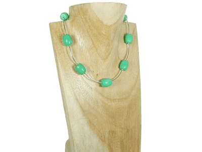 Green Aventurine Barrel Beads Necklace With Sterling Silver Tubes