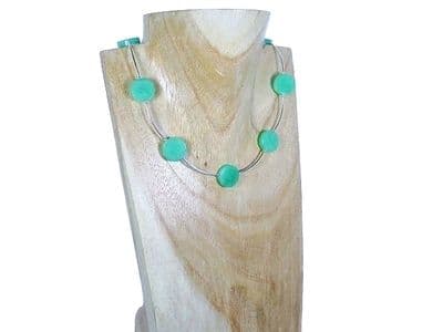 Green Aventurine Coin Beads Necklace With Sterling Silver Curved Tubes