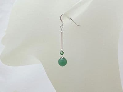 Green Aventurine, Crystals & Sterling Silver Tube Earrings