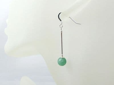 Green Aventurine & Sterling Silver Tube Long Earrings
