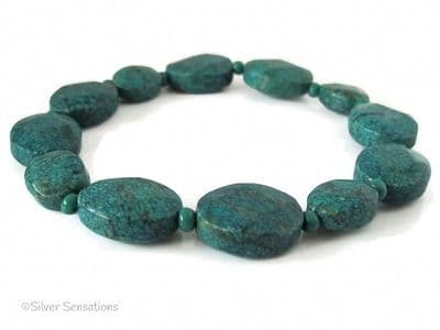 Green Chrysocolla Jasper Faceted Flat Ovals Bead Bracelet