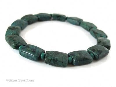 Green Chrysocolla Jasper Faceted Oblongs Bead Bracelet