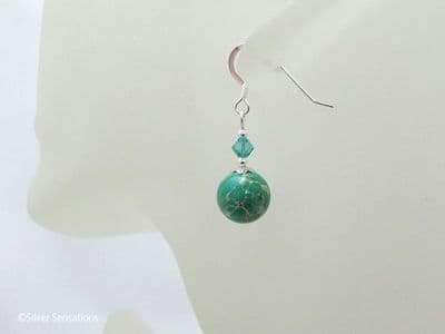 Green Impression Jasper & Sterling Silver Earrings With Swarovski Crystals