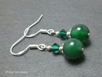 Green Onyx, Austrian Crystals & Sterling Silver Short Drop Earrings | Silver Sensations