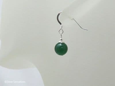 Green Onyx & Sterling Silver Short Drop Earrings