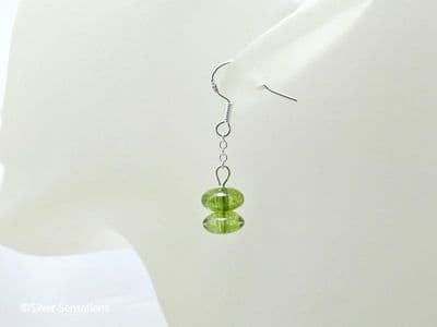 Green Tourmaline Rondelle Beads & Sterling Silver Chain Short Dangly Earrings