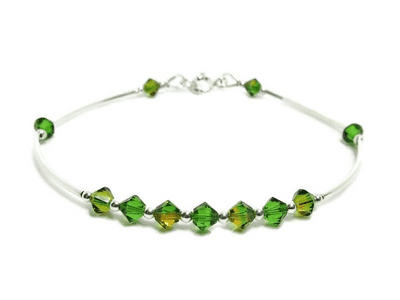 Green & Yellow Crystals & Sterling Silver Bangle Bracelet