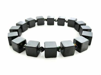 Grey Black Hematite Cube Beads & Sparkly Premium Crystals Unisex Bracelet