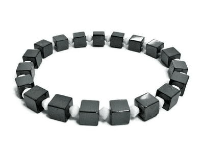 Grey Black Hematite Cube Beads Unisex Bracelet With White Premium Crystals