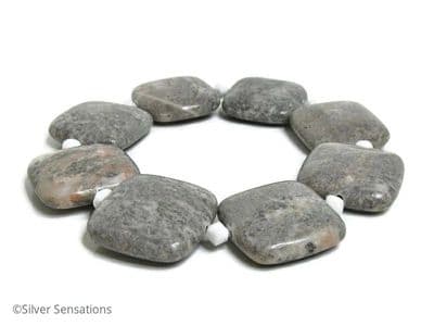 Grey Flamingo Jasper Squares & White Swarovski Crystals Bracelet