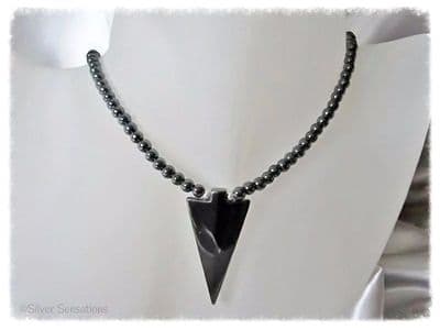 Hematite Beaded & Arrow Pendant Sterling Silver Necklace