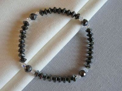 Hematite Bicone Beads & Austrian Made Rainbow Crystals Bracelet