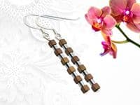 Hematite Bronze Cubes & Silver Tubes Sterling Silver Slimline Earrings | Silver Sensations