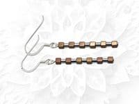 Hematite Bronze Cubes & Silver Tubes Sterling Silver Slimline Earrings | Silver Sensations