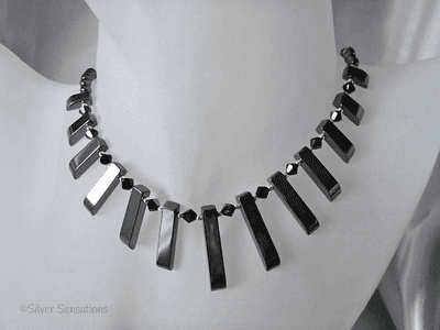 Hematite Cleopatra Necklace With Swarovski Crystals & Sterling Silver