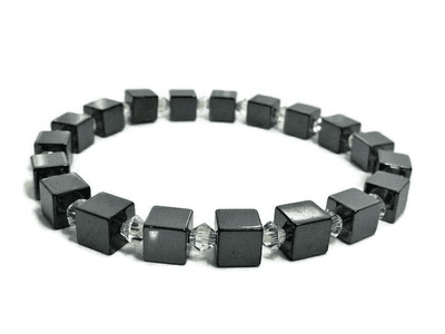 Hematite Cube Beads Bracelet With Sparkly Clear Crystals