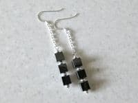Hematite Cube Beads & Sterling Silver Chain Earrings | Silver Sensations
