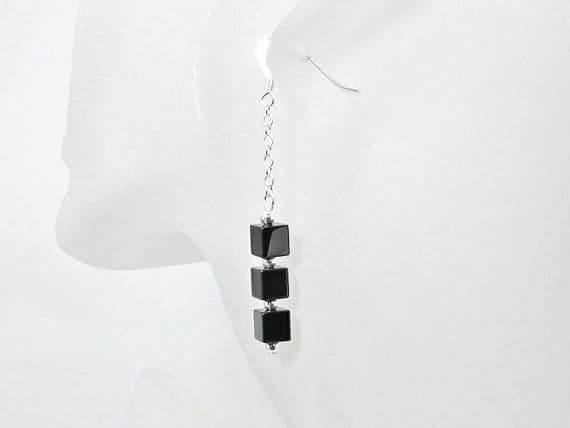 Hematite Cube Beads & Sterling Silver Chain Earrings | Silver Sensations
