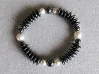 Hematite Disc Beads & White Austrian Made Pearls Bracelet | Silver Sensations