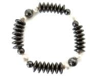 Hematite Disc Beads & White Austrian Made Pearls Bracelet | Silver Sensations