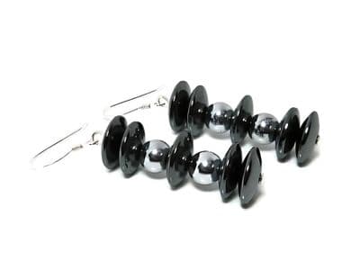 Hematite Discs Beaded Ladies Earrings With Sterling Silver
