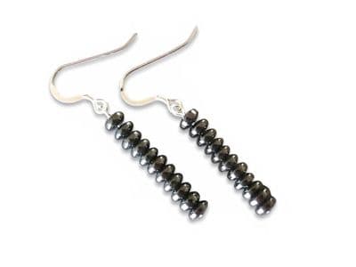 Hematite Discs Sterling Silver Slim Drop Dangly Earrings